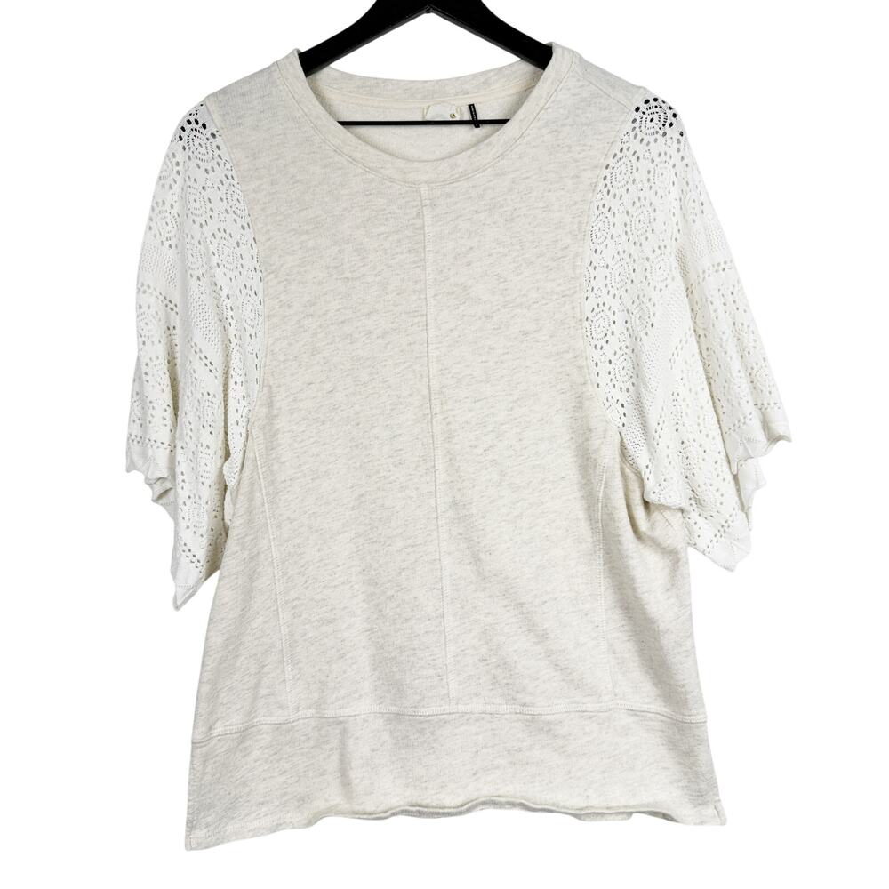 Akemi + Kin Anthropologie Crochet Wide Sleeves Tee Shirt Gray White - S